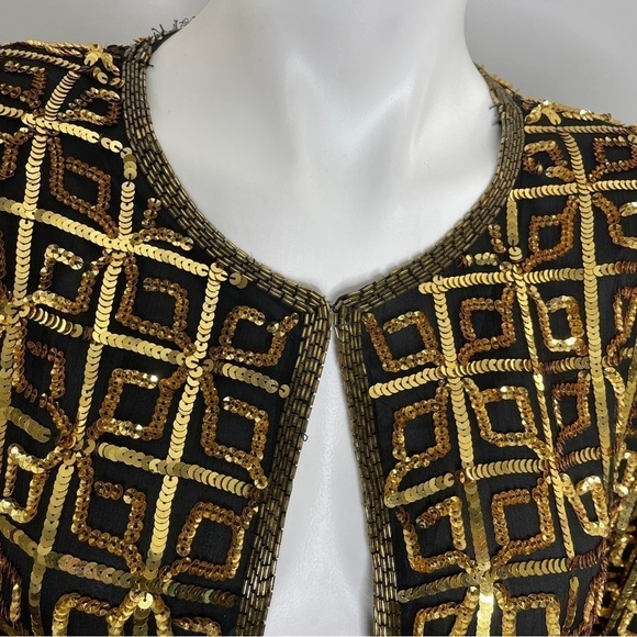 Carina Vintage gold sequin silk top with hook and eye Large - Picture 5 of 7